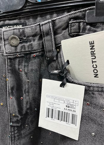 Gri Payetli Salaş Denim Kadın Pantolon - Görsel 4