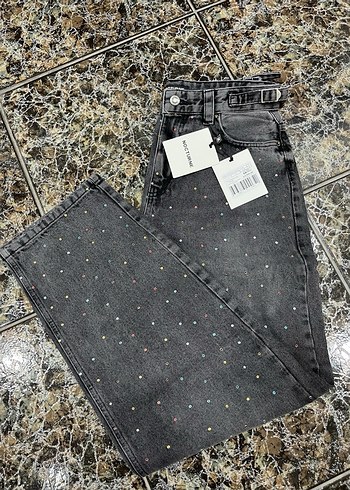 Gri Payetli Salaş Denim Kadın Pantolon - Görsel 3