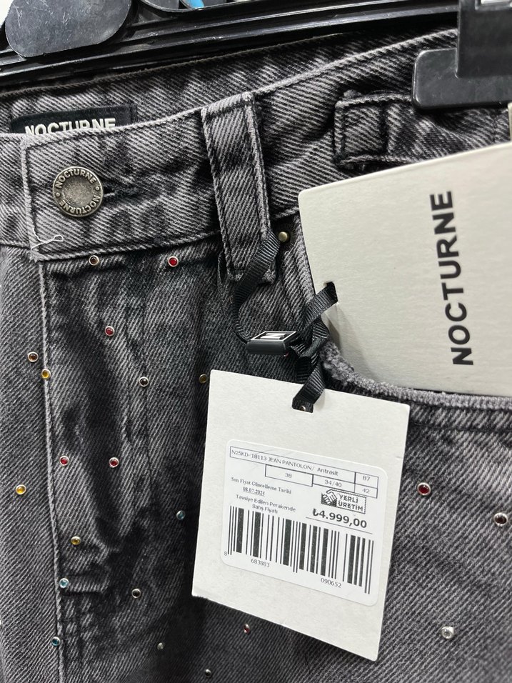 Gri Payetli Salaş Denim Kadın Pantolon - Görsel 4