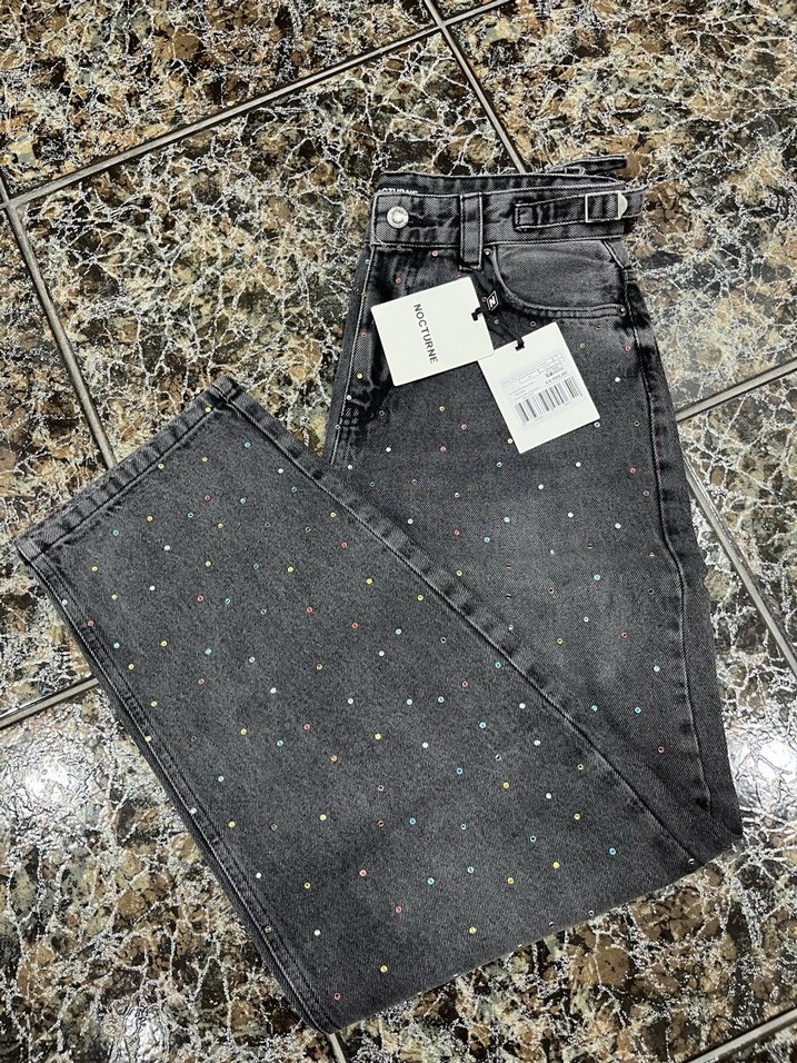 Gri Payetli Salaş Denim Kadın Pantolon - Görsel 3