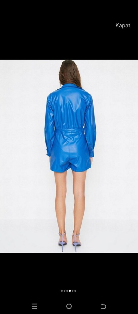 Mavi Deri Kemerli Mini Tulum - Görsel 5