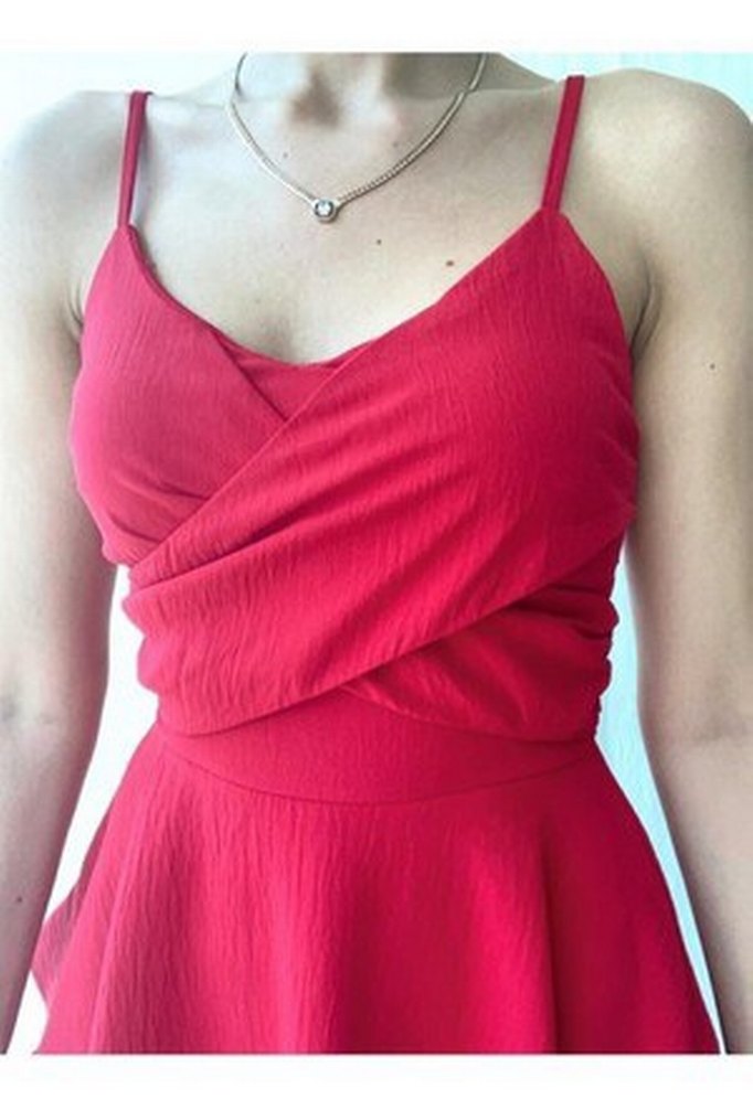 fuşya Drapeli Mini Askılı Elbise - Görsel 2