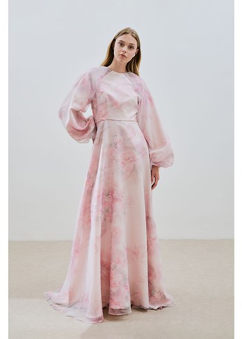 Pudra Uzun Organze Abiye Elbise manuka - Görsel 5