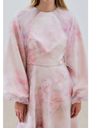 Pudra Uzun Organze Abiye Elbise manuka - Görsel 4