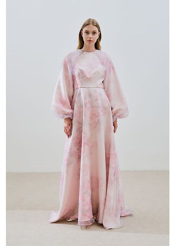 Pudra Uzun Organze Abiye Elbise manuka - Görsel 8