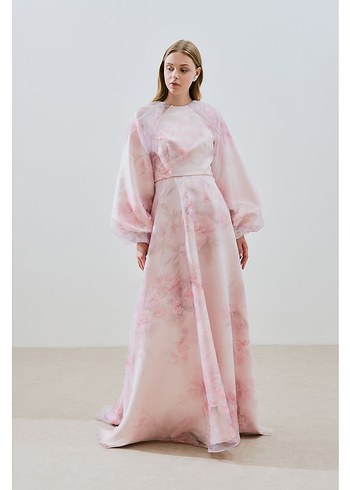 Pudra Uzun Organze Abiye Elbise manuka - Görsel 7