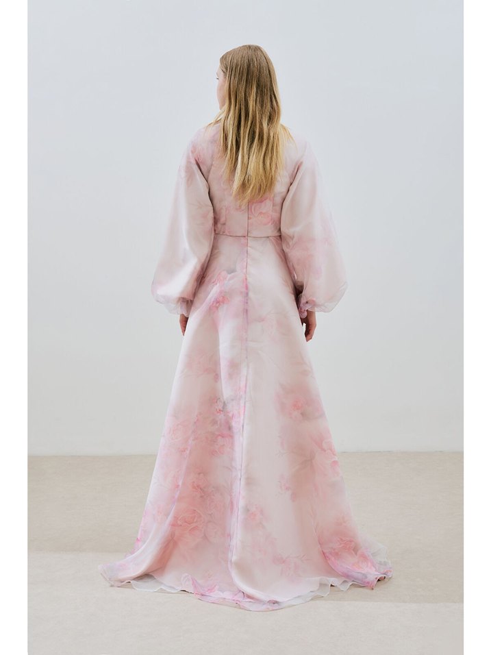 Pudra Uzun Organze Abiye Elbise manuka - Görsel 2