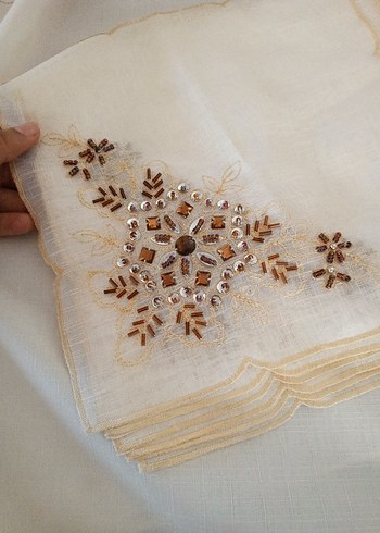 Nakışlı Bej  Mendil 12 adet - Görsel 9