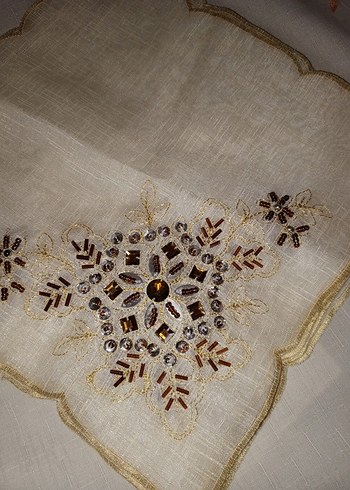 Nakışlı Bej  Mendil 12 adet - Görsel 7