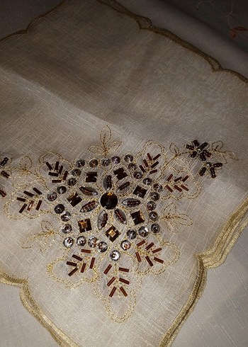 Nakışlı Bej  Mendil 12 adet - Görsel 6