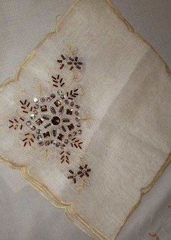 Nakışlı Bej  Mendil 12 adet - Görsel 5