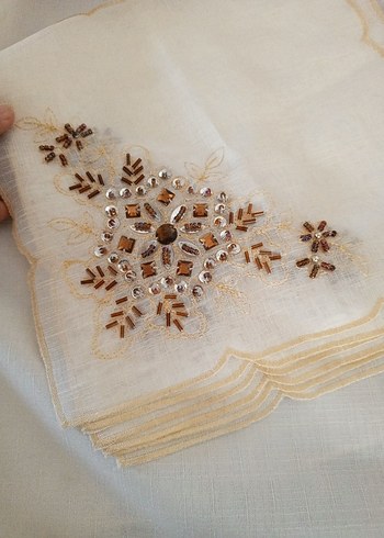 Nakışlı Bej  Mendil 12 adet - Görsel 10