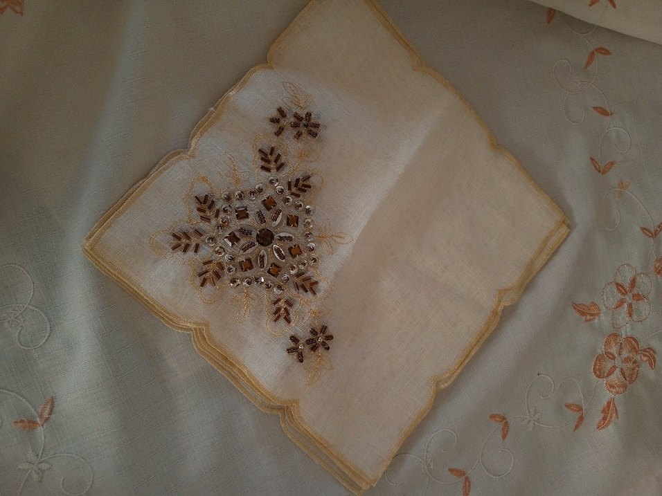 Nakışlı Bej  Mendil 12 adet - Görsel 2