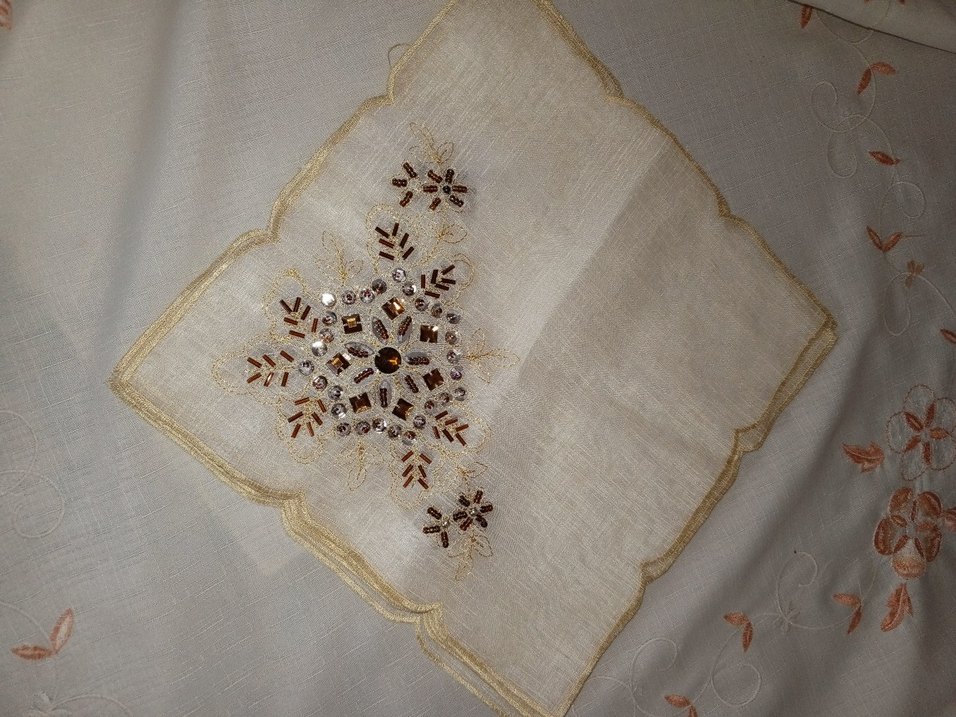 Nakışlı Bej  Mendil 12 adet - Görsel 5