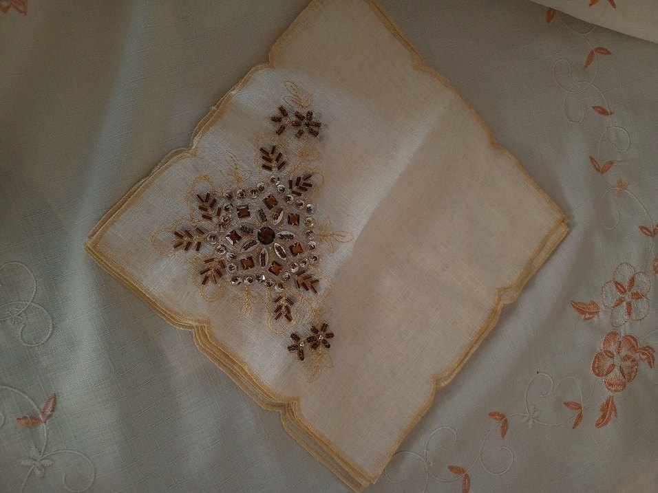 Nakışlı Bej  Mendil 12 adet - Görsel 3