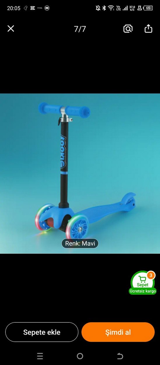 Mavi Çocuk Scooterı ışıklı - Görsel 2