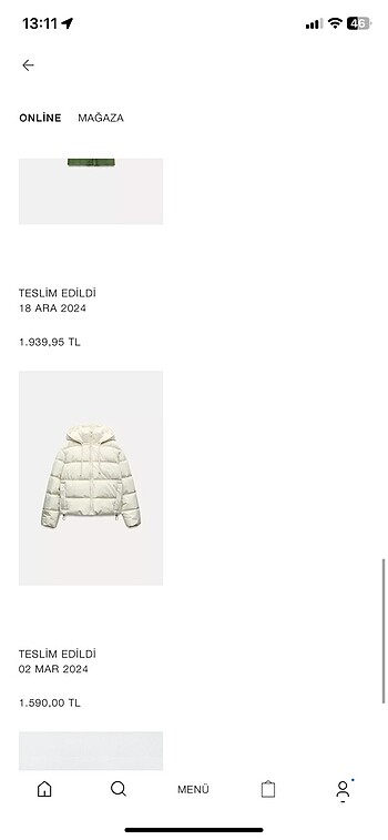 zara beyaz sisme mont