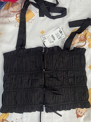 Zara zara taşlı fiyonk detaylı poplin bluz