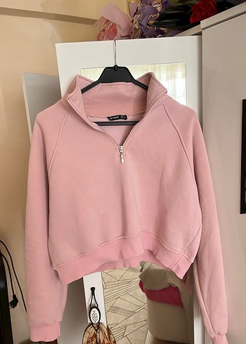 Addax Pembe Yarım Fermuarlı Kadın Sweatshirt