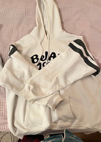 Beyaz Kapüşonlu BeAir 1970 Baskılı Sweatshirt - Görsel 2