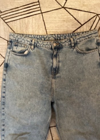44 Beden mavi Renk Kadın Gri Batik Desenli Bol Kesim Midi Kot Pantolon