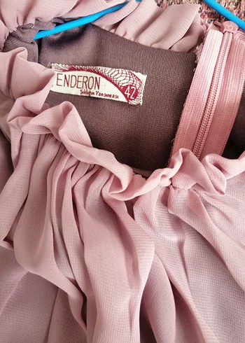 Pudra Renkli Uzun Kollu Pilili Kadın Elbise - Görsel 7