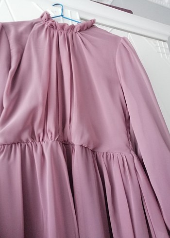 Pudra Renkli Uzun Kollu Pilili Kadın Elbise - Görsel 4