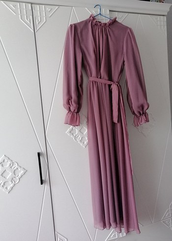 Pudra Renkli Uzun Kollu Pilili Kadın Elbise - Görsel 3