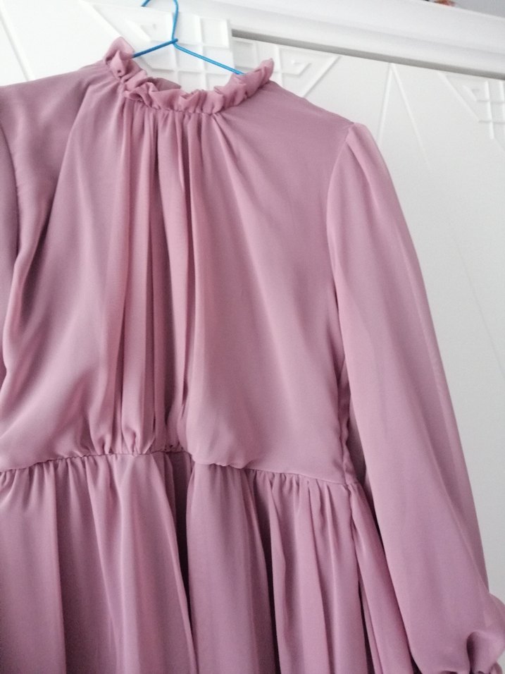 Pudra Renkli Uzun Kollu Pilili Kadın Elbise - Görsel 5