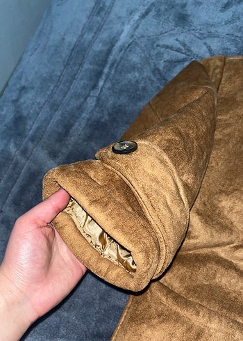 Düğmeli Kahverengi Süet Kadın Ceket - Görsel 6