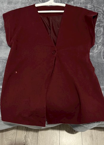 Bordo Düğmeli Midi  Yelek - Görsel 2