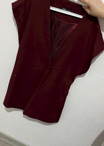 Bordo Düğmeli Midi  Yelek - Görsel 3
