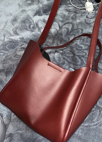 Bordo Deri Kadın El Çantası - Görsel 5