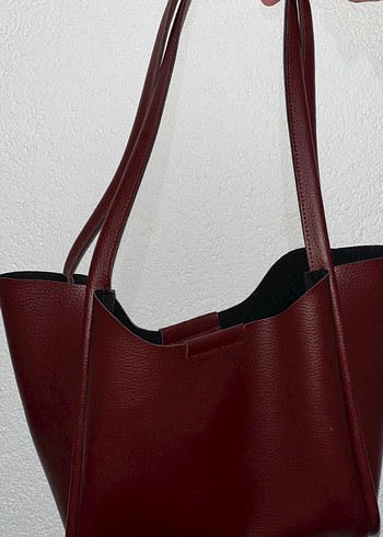 Bordo Deri Kadın El Çantası - Görsel 2