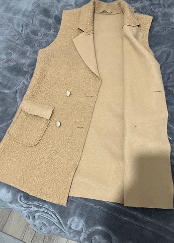 Düğmeli camel Midi Kadın Yelek - Görsel 4