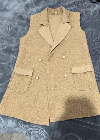 Düğmeli camel Midi Kadın Yelek - Görsel 2