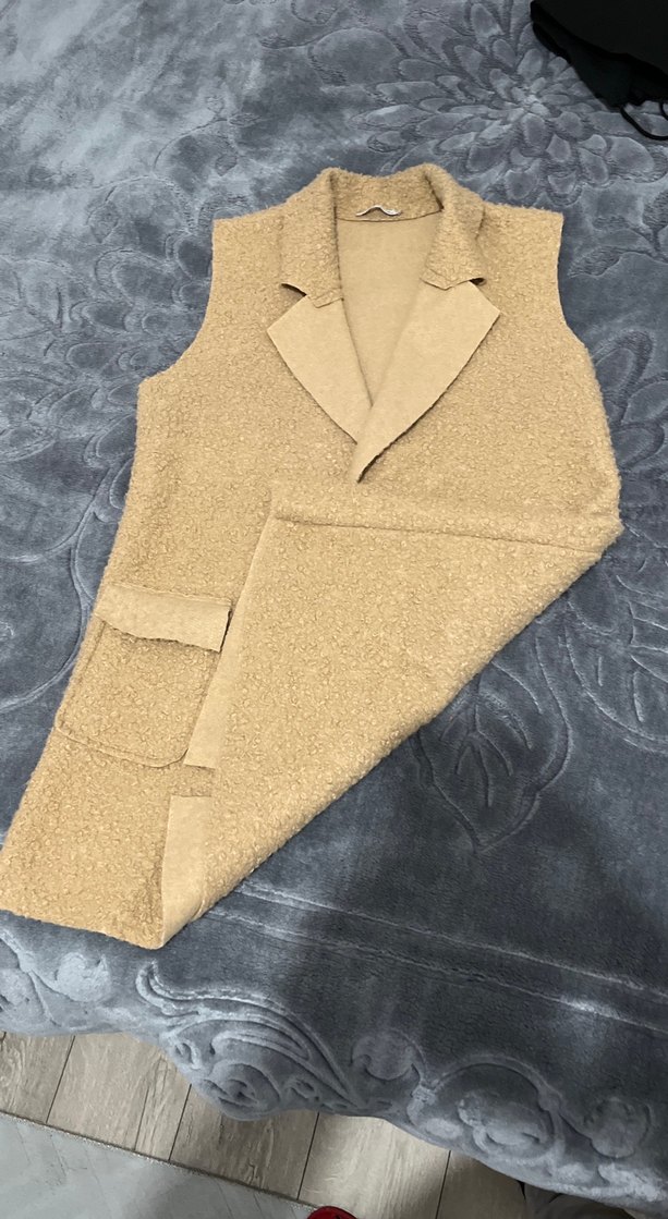 Düğmeli camel Midi Kadın Yelek - Görsel 3