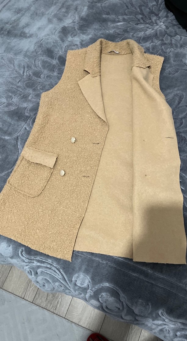 Düğmeli camel Midi Kadın Yelek - Görsel 4