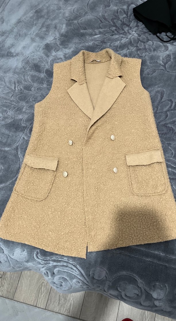 Düğmeli camel Midi Kadın Yelek - Görsel 2