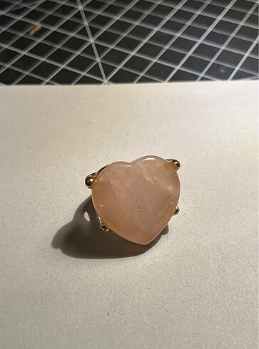 Tasarımcı Büyük pembe rose quartz kalp yüzük