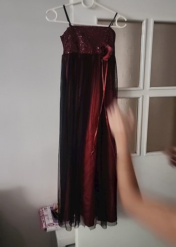 Bordo Uzun Straplez Gotik Abiye Elbise