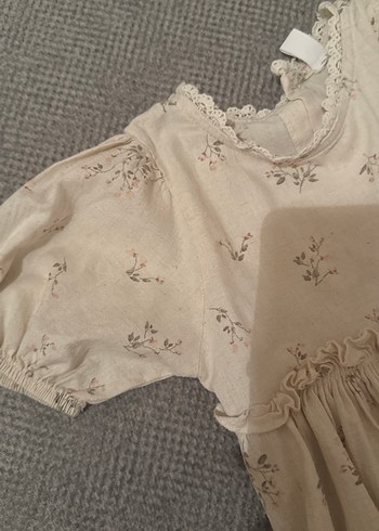 LC Waikiki Kız Çocuk Bej Keten Nakışlı Elbise