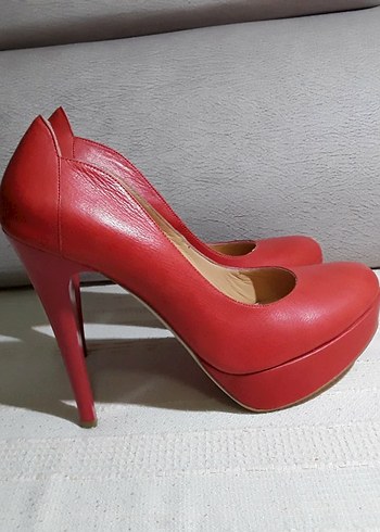 Network Kırmızı Deri Stiletto Topuklu Ayakkabı - Görsel 2