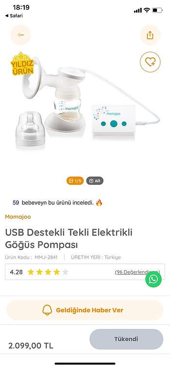 Mamajoo Elektronik USB Tekli Göğüs Pompa - Görsel 5