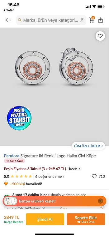 Pandora Signature iki renkli logo halka orijinal faturalı - Görsel 7