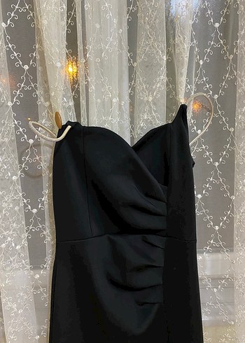 Siyah Straplez Uzun Drapeli Gotik Elbise - Görsel 7