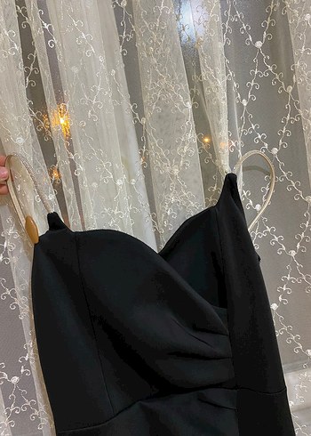 Siyah Straplez Uzun Drapeli Gotik Elbise - Görsel 2