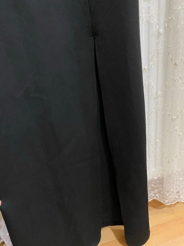 Siyah Straplez Uzun Drapeli Gotik Elbise - Görsel 3