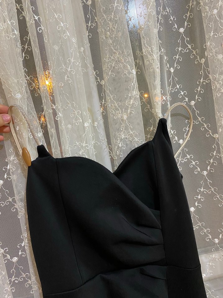 Siyah Straplez Uzun Drapeli Gotik Elbise - Görsel 2