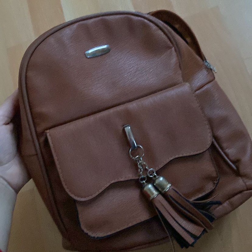 Bej Deri Püsküllü Kadın Çanta - Görsel 3